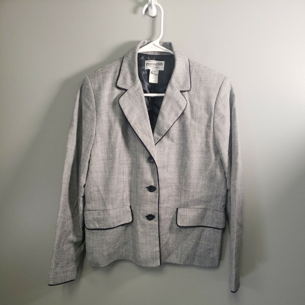 Pendleton vintage wool blend 3-button blazer gray‎ Women's size 10 Petite